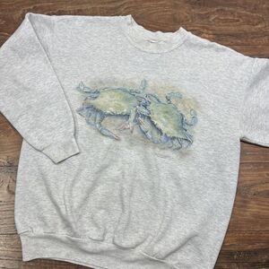 Arts Unlimited Blue Crab‎ Print Vintage Sweatshirt Unisex Pullover Gray **